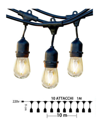 Partenopeautensili® Catena Luminosa Catenaria Cordone Filo Da 5 Mt Con 15 Portalampada Attacchi - Foto 11