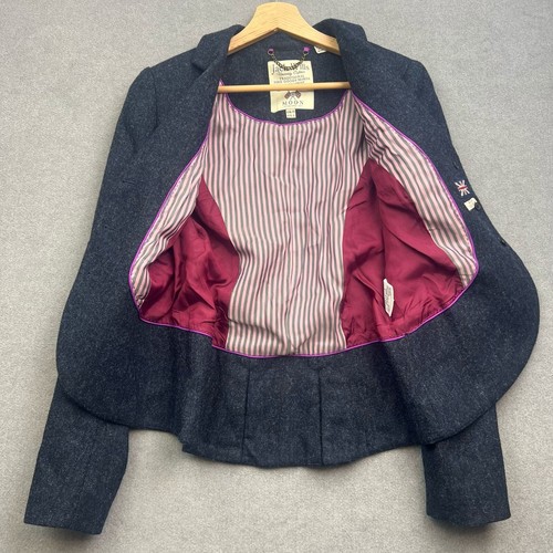 JACK WILLS MOON Tweed Jacket UK 10 Navy Wool Blazer Hacking Country Riding Hunt - Picture 2 of 15