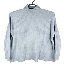 Womens Loft Blue Ribbed Sweater Mock Neck Long Sleeve Acrylic Polyester Size S