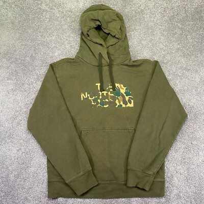 North Face Sweatshirt Mens Medium Green Hoodie Camo Logo