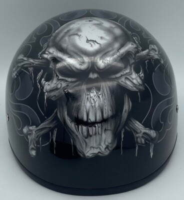 Daytona Skull Cap Half Shell Helmet Quick Release Cross Bones XLarge Open Box