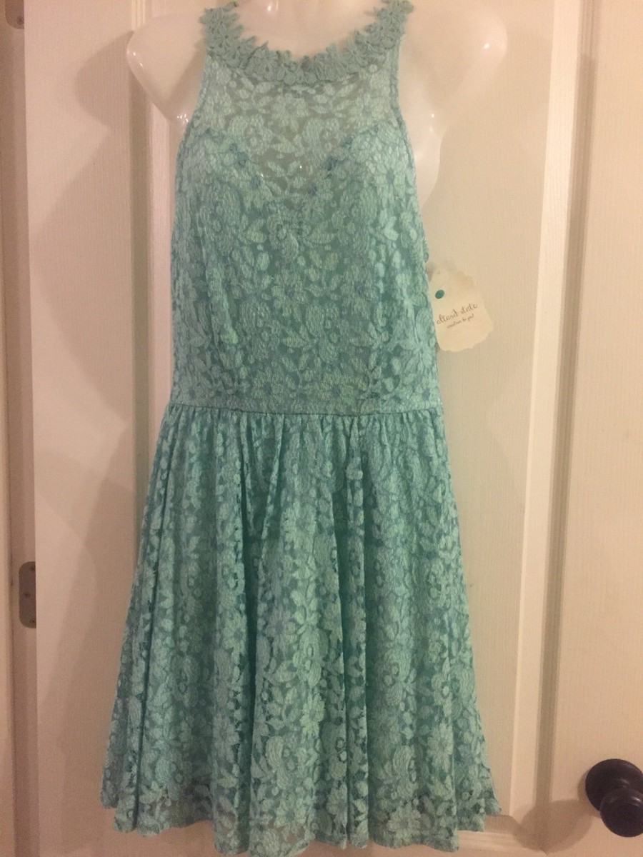 altered state halter dress NEW NWT Altered State Seafoam Green Lace Halter Sweetheart Dress Size Small