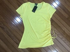 NWT Jones New York Women’s Yellow Top Blouse Ruched Side Tie  Sz L MSRP $49