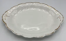 Dresden Semi Porcelain China White Gold Oval Platter 14" x 10" Germany