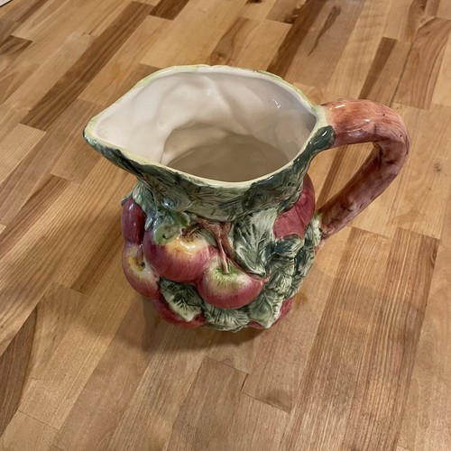 Ceramic Pitcher Vase World Bazaar Inc With Apples And Leaves 7 3/4in Vintage - Picture 3 of 9