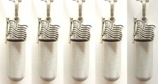 Set of 5 Brushed Silver US FLAG CREMATION URNS w/Velvet Pouches  Fill Kit