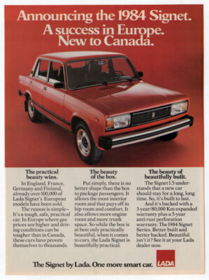 1984 LADA Signet Vintage Original Print AD | Red car sedan photo English Canada