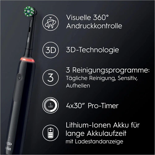 Oral-B Pro 3 3900N Black/Pink elektrische Zahnbürste mit 2. Handstück - Bild 4 von 4
