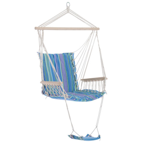 Outsunny Garden Hammock w/ Footrest Armrest Patio Swing Seat Hanging Rope Blue - Imagen 1 de 10