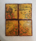 LOT OF 4 VINTAGE WOOD WALL PLAQUES / COASTERS- FLOWERS -6