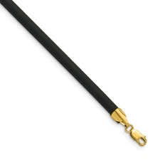 14k Yellow Gold 4mm with Yellow Clasp Black Rubber Cord Necklace 20" for Mom