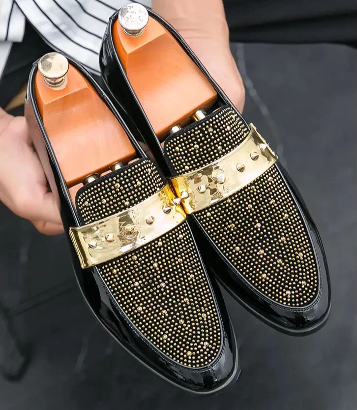 Para Hombres Remache Estrás Mocasín Informal Noche Fiesta Vestido Discoteca Zapatos Moda Foto 3 de 4