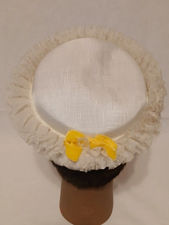 Vestido de Pascua vintage años 50 iglesia damas sombrero con lazo amarillo Foto 3 de 4