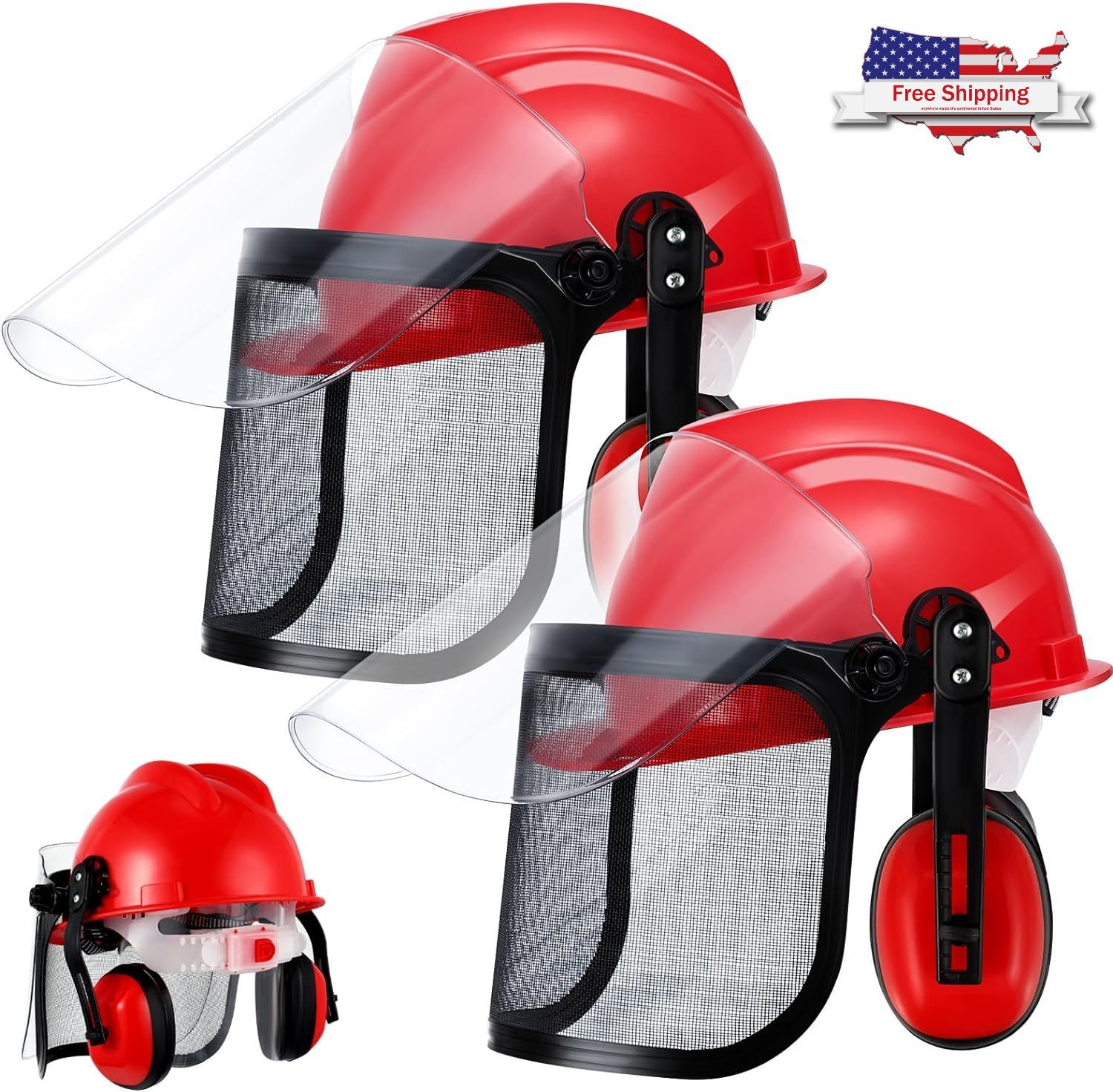2 Pack Helmet Safety With Shield Earmuffs, Chainsaw Face Shield, Hard Hat Safety eBay