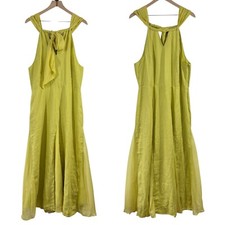 Soft Surroundings Soliloquy Linen Silk Dress Halter Neck Linden Green Maxi Large