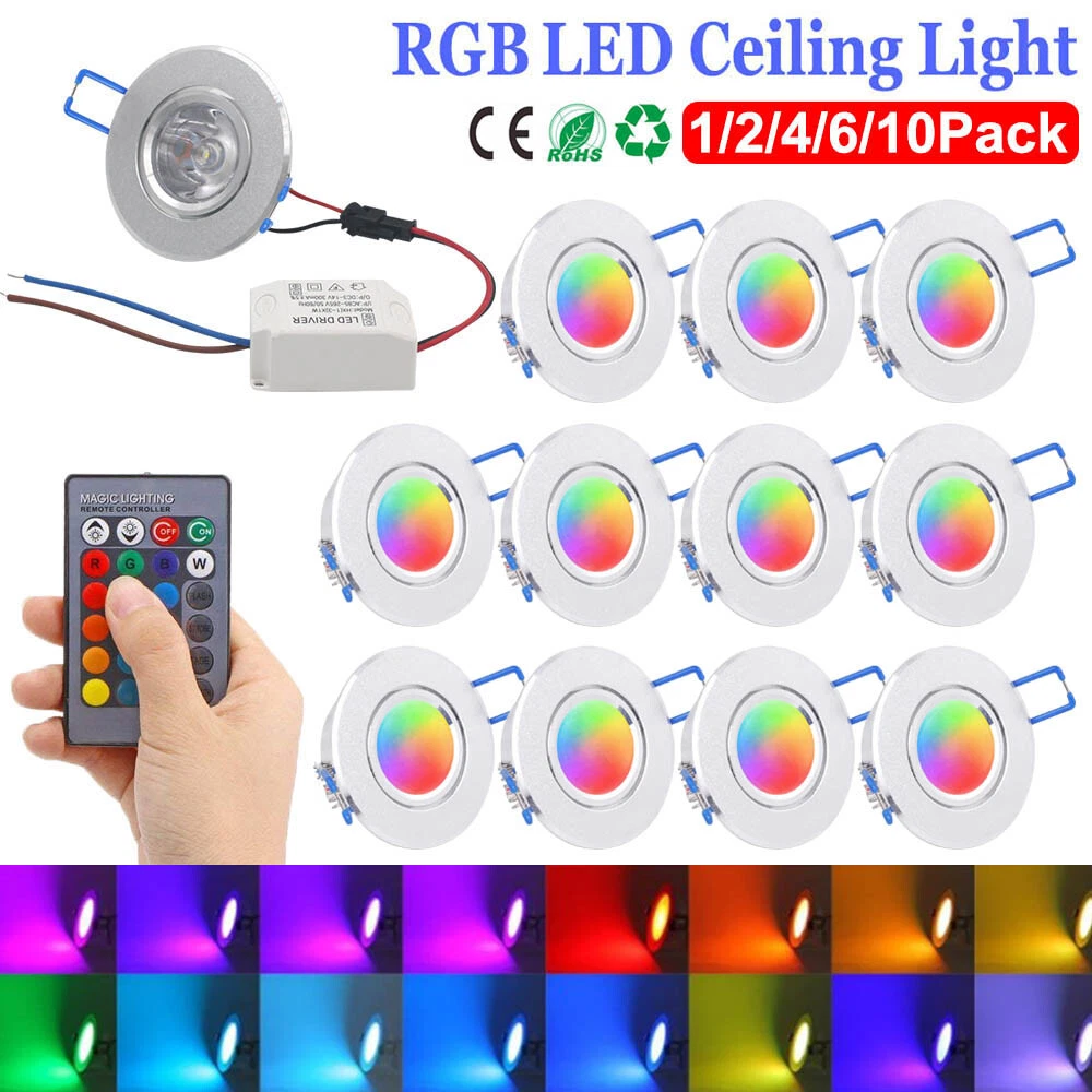 RGB LED Celing Lights 3W Round Recessed Panels Living Room Dimmable Spot Lights