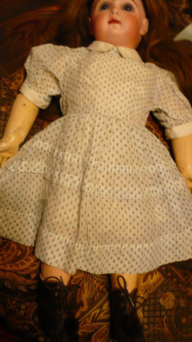 Antique French JUMEAU Bebe Cotton DOTTED SWISS DRESS Fits  21” Bisque Doll-excel - Zdjęcie 1 z 10