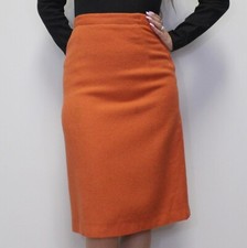 Vintage 60s Orange Wool Midi Skirt Preppy Academia High Rise Skirt