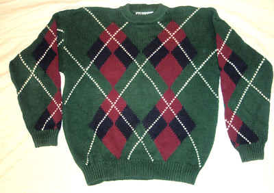 Vtg 80's HARBOUR CLASSICS Green Blue Argyle Pullover Golf Sweater Crewneck L GUC
