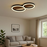 Wohnzimmerleuchte Designleuchte Deckenlampe Led Schwarz Holzoptik Ringe L 48 Cm