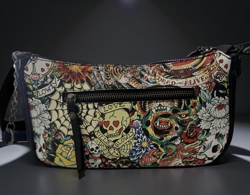 ED HARDY ICONIC TATTOOS CHARMED CROSSBODY SHOULDER BAG Love Kills Slowly Skulls - Picture 3 of 19
