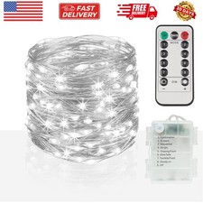 66ft 200 LED Outdoor String Lights, White Fairy Lights Battery Operated with ...