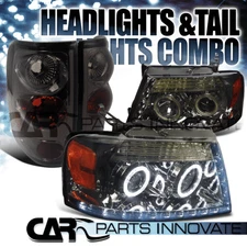 Fits 04-08 F-150 Smoke Halo Projector R8 LED Headlights+Tint Tail Brake Lamps
