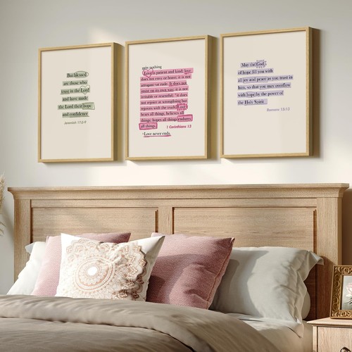 Framed Christian Wall Art Set of 3, Jesus Scripture Vintage Bible Verse ...