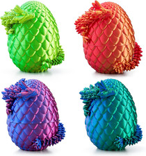 4-Pack 3D Printed Dragon Eggs with Articulated Dragons, Laser Color Toy Set 4pcs