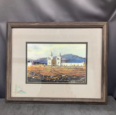William Zivic art San Xavier Mission, framed and matted, dated