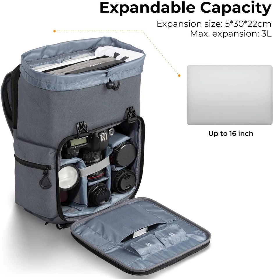 K&F Concept 25L HardShell Camera Backpack Large Photography Bag w/ Tripod Holder - Image 4 of 4