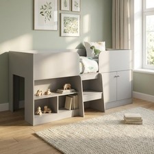 Nova Children Low Sleeper Storage 3ft Single Mid Sleeper Bed Frame Light Grey