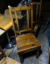 Wood Dining Chair, Brown/Black, Lattice Mesh Backrest, Indoor Adult Chair