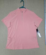 NWT EASY STRETCH Scrub Top Women's MEDIUM 4-Pocket 1/4 Zip Short Sleeve SALMON