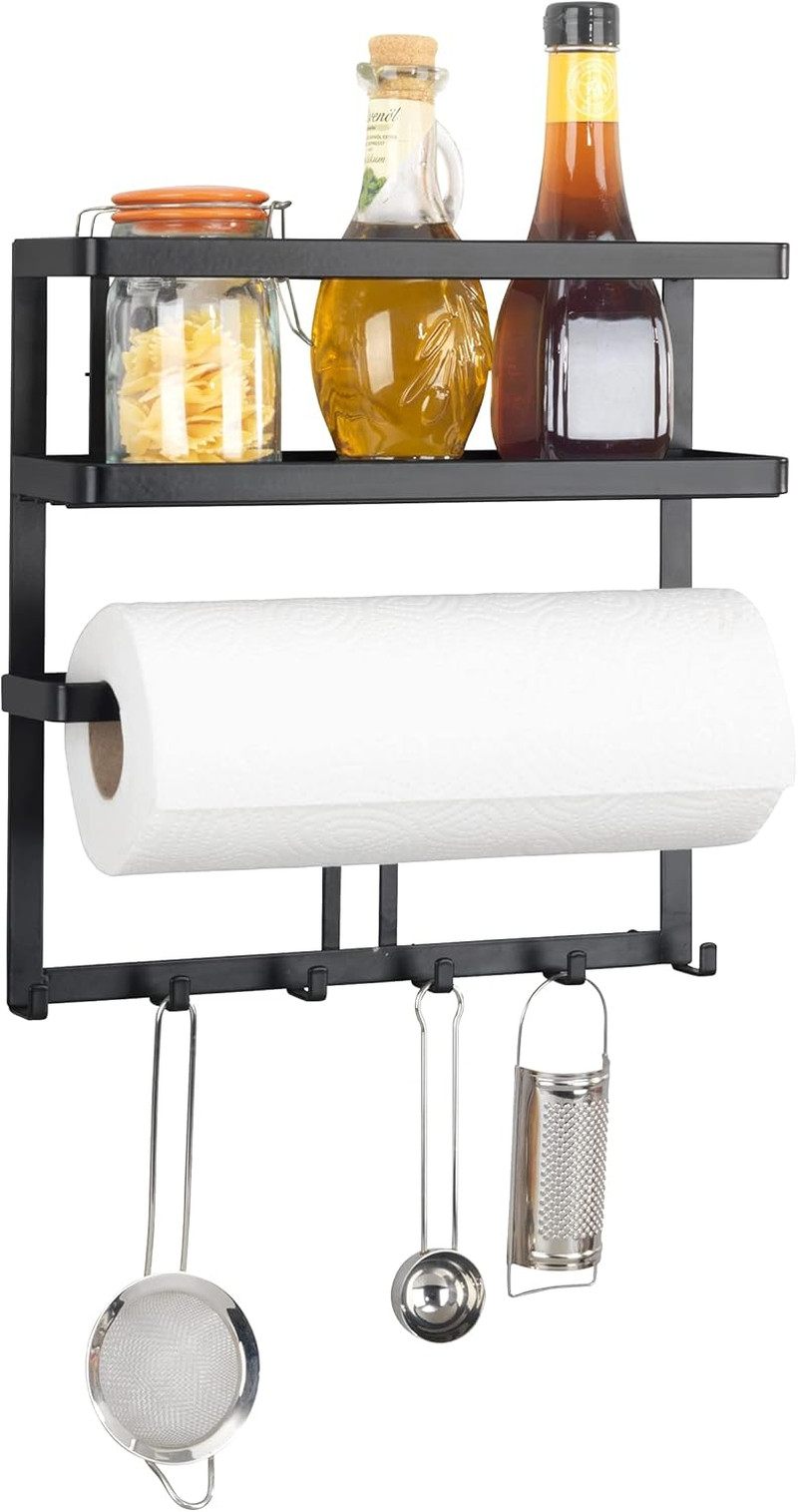 WENKO Estantería Gala Nero - Scaffale Universale con Portarotolo