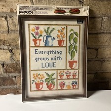 Vtg Paragon Needlecraft Kit W Frame Everything Grows With Love VHTF C.1979, Read