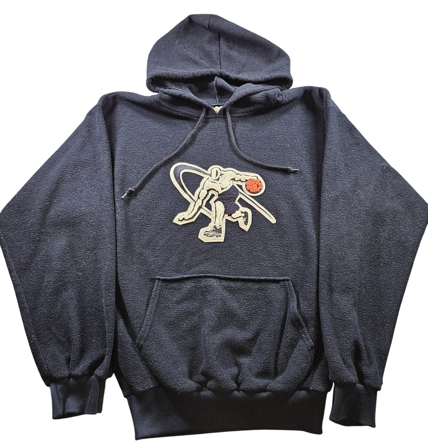 Vintage AND1 Hoodie Mens Medium Navy Basketball Chenille Logo Graphic 90s Y2K