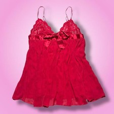 Y2K Victoria  s Secret Red Lace  Satin Babydoll Slip Dress