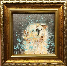 Funny Labrador Dog Oil Painting Framed Portrait  Hand-painted Golden Retriever
