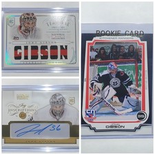 Lot of 3 RARE John Gibson Rookie Card AUTO & Game Used Jersey -Ducks OHL Rangers