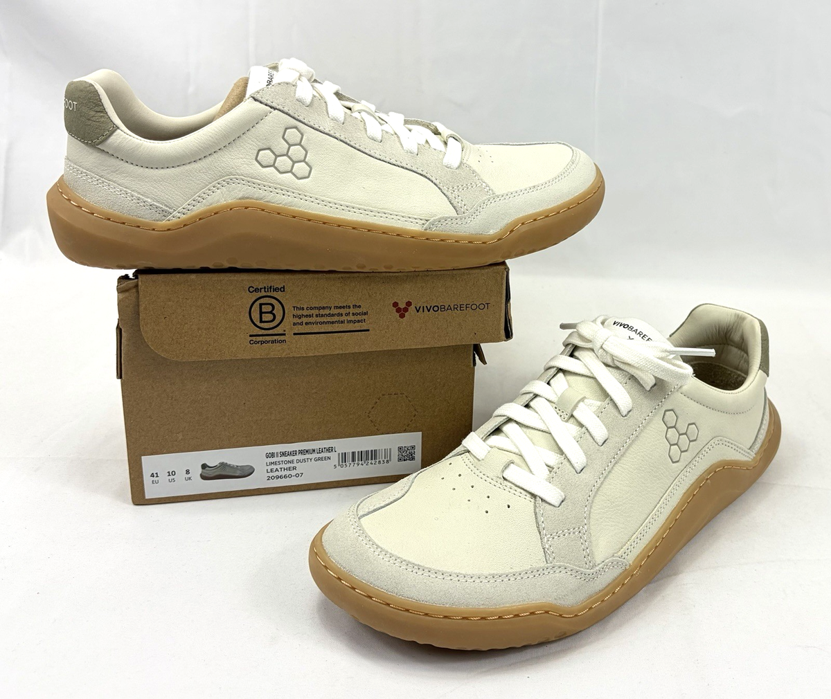 Vivobarefoot Gobi II Premium Leather Shoes Limestone Dusty Green 