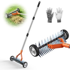 Lawn Thatch and Moss Removal On Wheel Manual Lawn Scarifier for Gardens Leaves