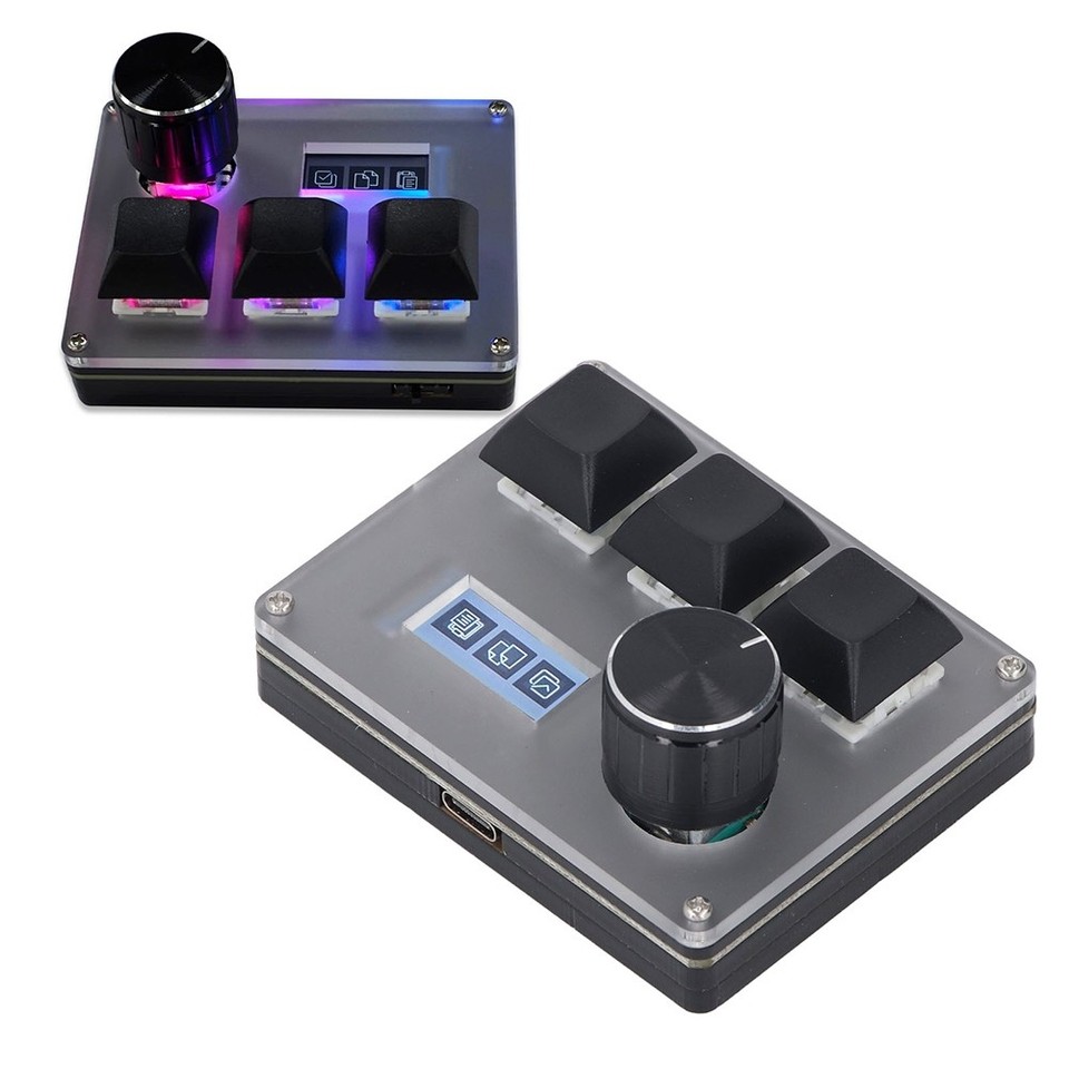 3 Keys Small Keyboard with Knob RGB Backlit Macro Pad for PC F2A83865 ...