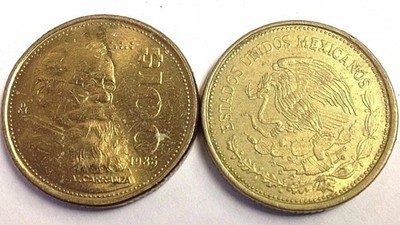MEXICO $100 PESO ''Carranza'' vintage Mexican 100 Pesos coin (1984-1992 type)