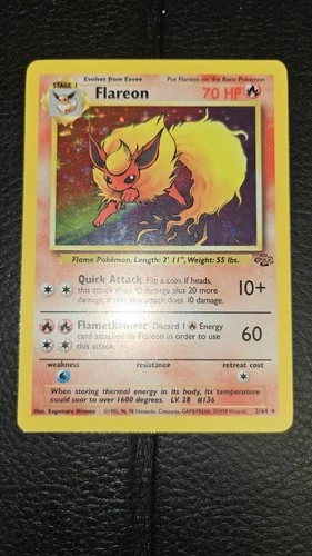 1999 Pokémon TCG Flareon Base Set Holo Rare Card 3/64 Jungle Holobleed Error! LP