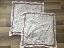 2- Pottery Barn Deep Red Grand Embroidered Border Euro Pillow White Shams