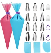 Piping Bags and Tips Set - Cake decorating kit - 2 Pack 12IN Reusable Food Gr...