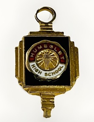 Vintage Humboldt High School Gold Tone & Enamel Pendant Class Crest Memories