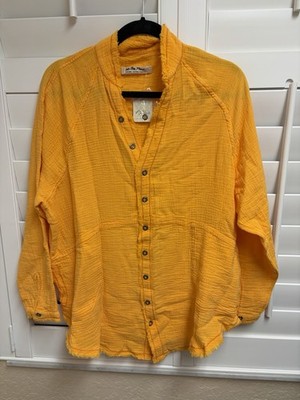 Free People- NWT Bird of Paradise Top XS Papaya Gauze Button Front Long Sleeve