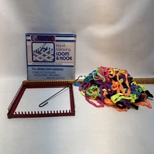Vintage Metal Hand Weaving Loom  & Hook #403 W/ Lot Of Neon Loops Original Box**